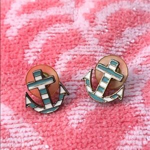 Light Blue and White Striped Anchor Earrings